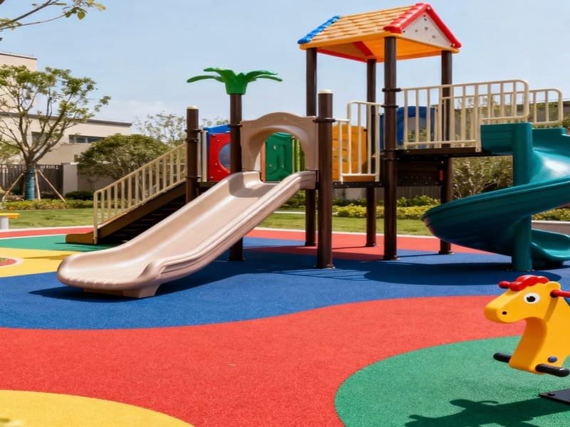 Gym owner cleaning rubber floor with mop